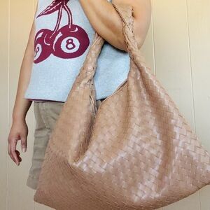 Woven Faux Leather Oversized Slouchy Tote